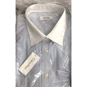 Calvin Klein Mens Blue & White Striped Button-Down Shirt Size 17.5 39/35 New
